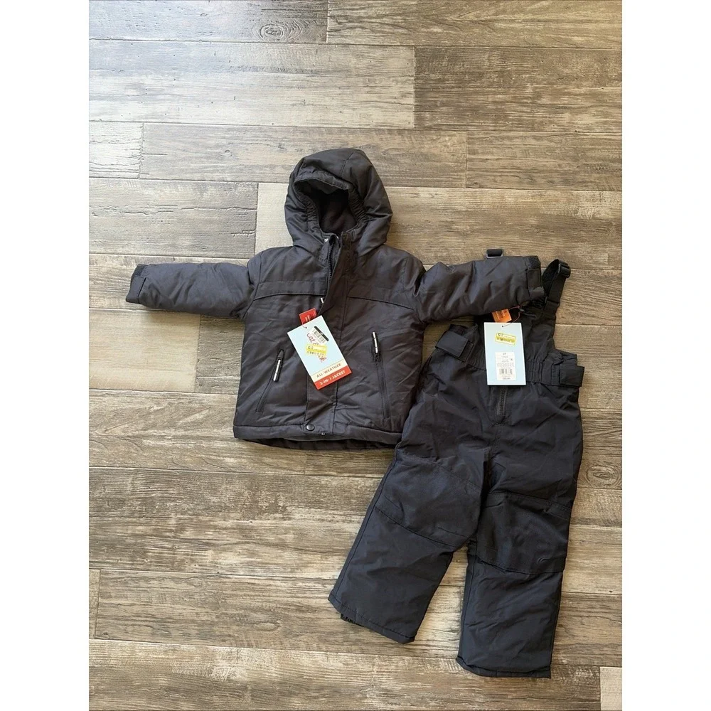 Cat & Jack Toddler Boys Girl 2T Black 3-in-1 Winter Jacket and Snow Bibs Set NWT